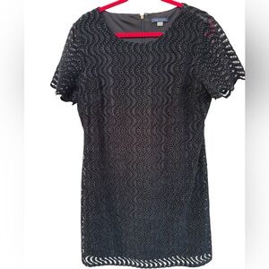 Tommy Hilfiger Velvet Eyelet Lace Shift Dress Black 14‎ Scallop Hem Cocktail LBD